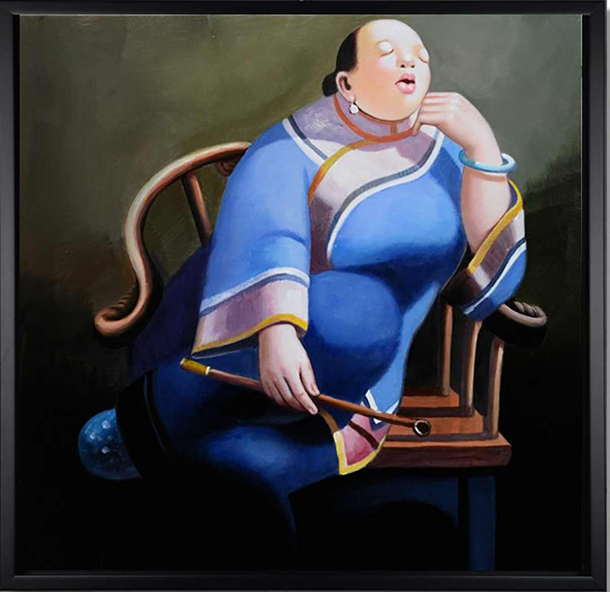 Handgemaltes Ölgemälde (Portraits) - "Leisure Lady 2" (mit schwarzem Rahmen)