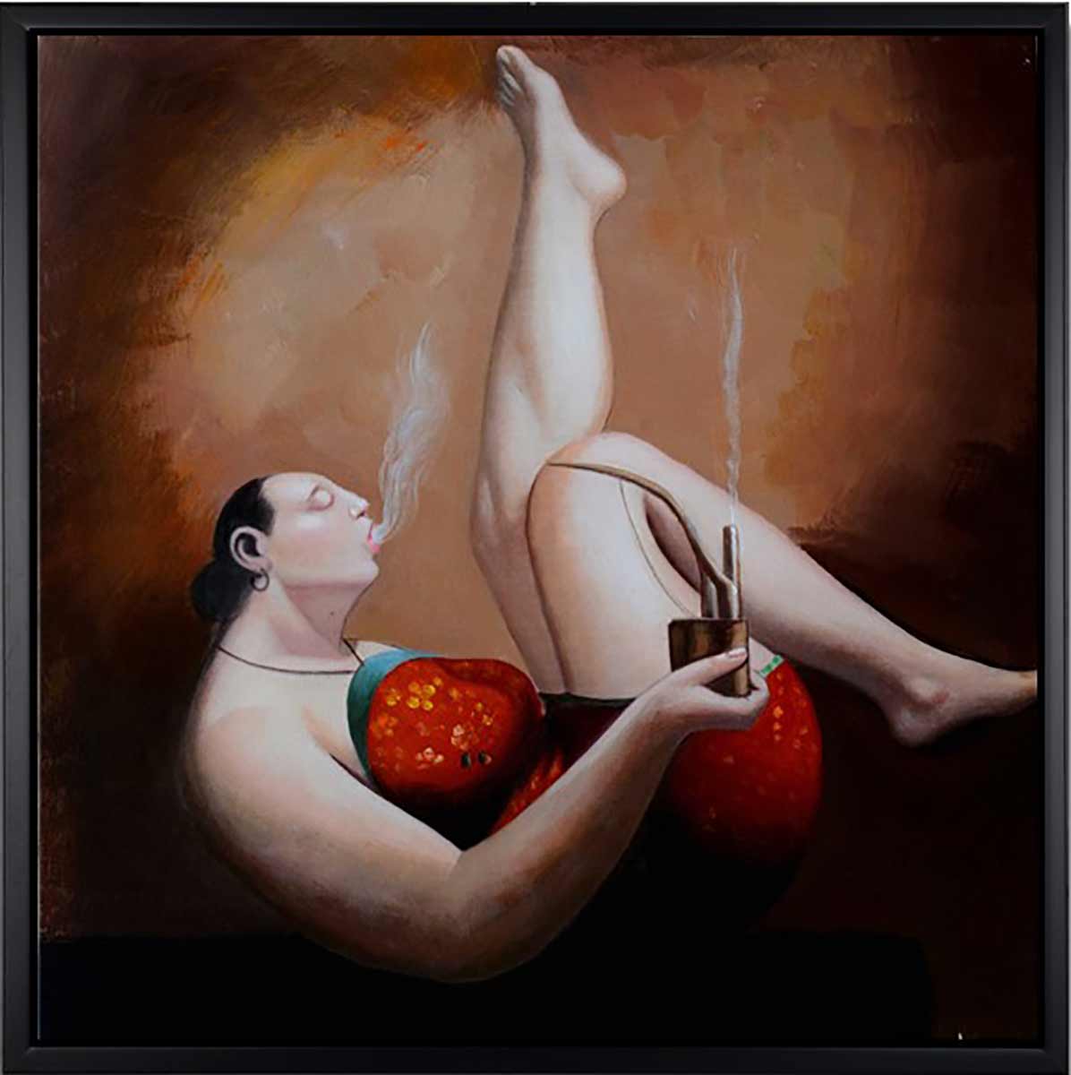 Handgemaltes Ölgemälde (Portraits) - "Leisure Lady 3" (mit schwarzem Rahmen)
