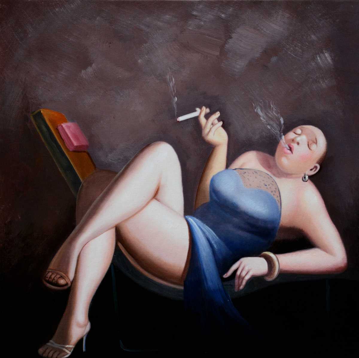 Handgemaltes Ölgemälde (Portraits) - "Leisure Lady 4"