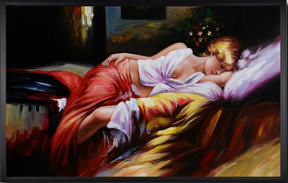Handgemaltes Ölgemälde (Portraits) - "Sleeping Beauty" (mit schwarzem Rahmen)