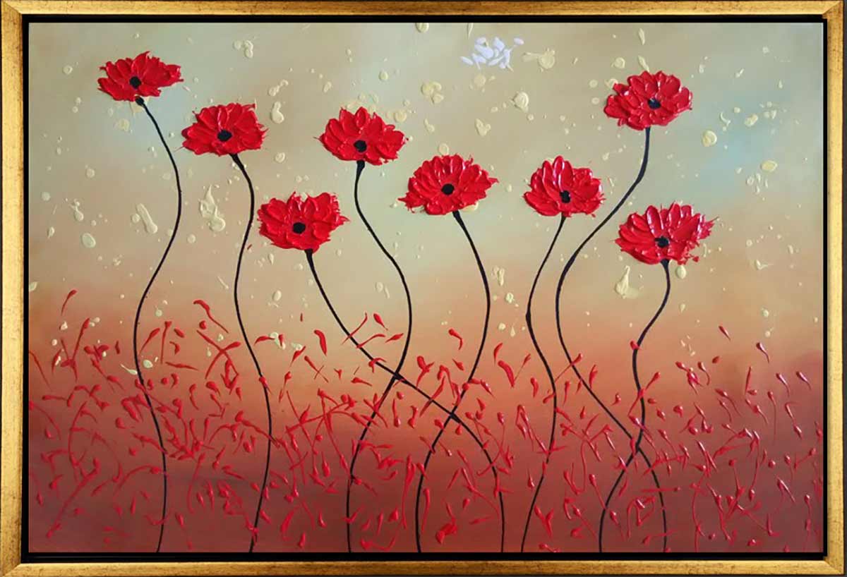 Handgemaltes Ölgemälde (Natur-Schönheiten) - "Dancing Tulips" (mit goldenem Rahmen)