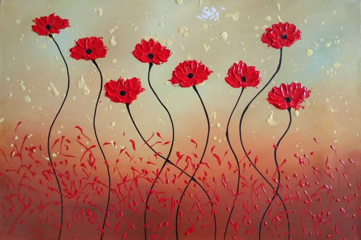 Handgemaltes Ölgemälde (Natur-Schönheiten) - "Dancing Tulips" (ohne Rahmen)