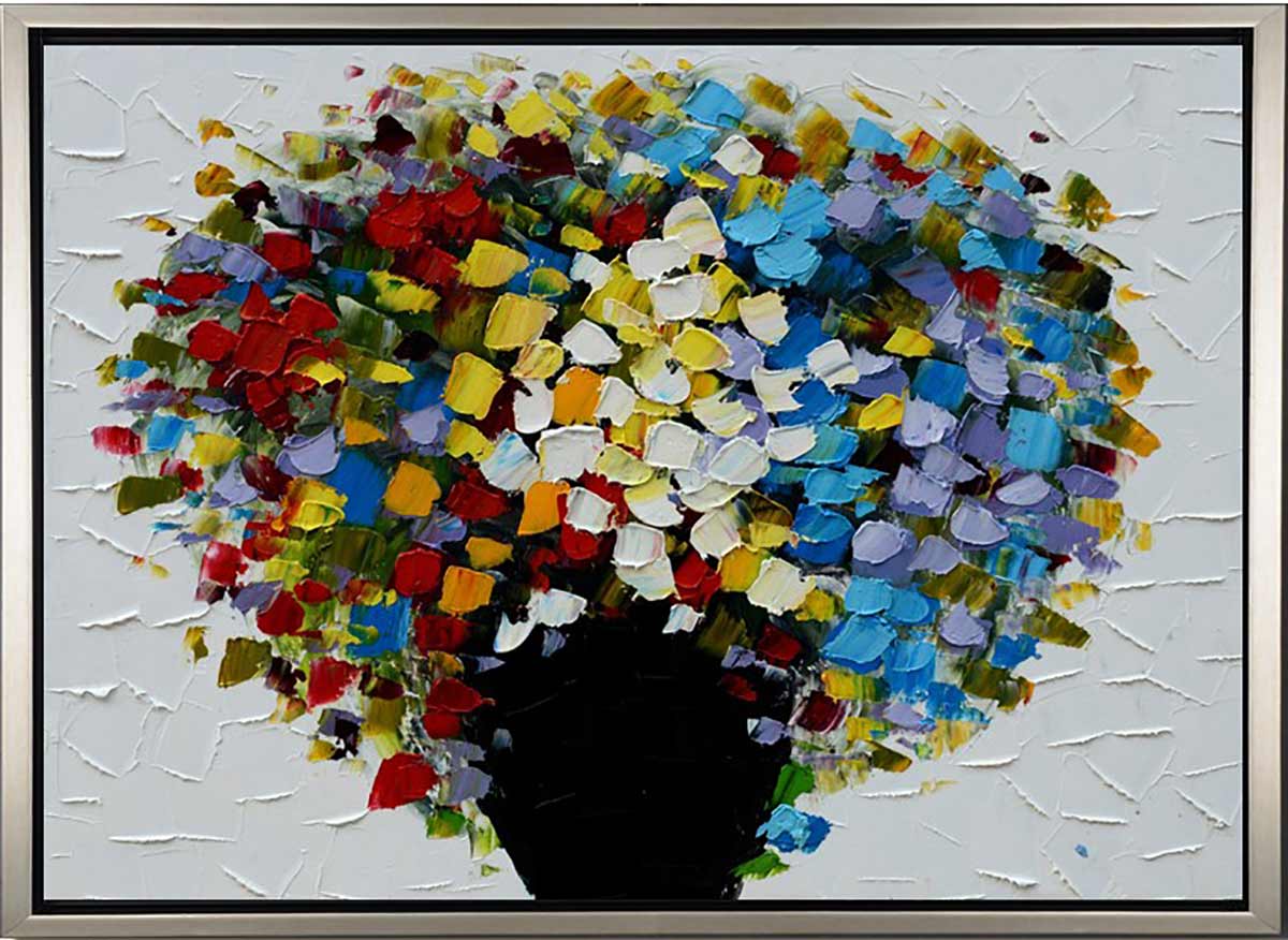 Handgemaltes Ölgemälde (Natur-Schönheiten) - "Flowers in Vase" (mit silbernem Rahmen)