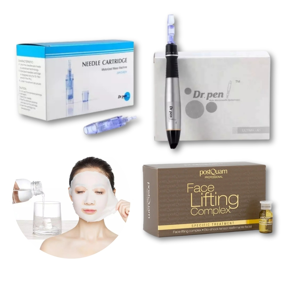 Professionelles Mesotherapie Gesichtspflege Set mit Dr. Pen Dermapen – in Farbe Schwarz/Silber und Lifting Ampullen