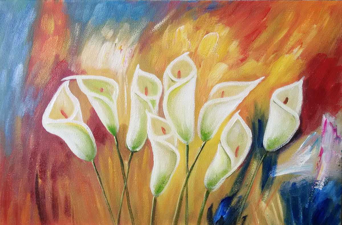 Handgemaltes Ölgemälde (Natur-Schönheiten) - "White Lilies" (ohne Rahmen)