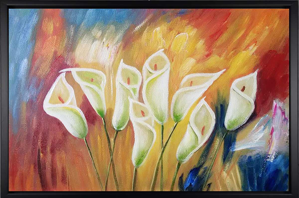 Handgemaltes Ölgemälde (Natur-Schönheiten) - "White Lilies" (mit schwarzem Rahmen)