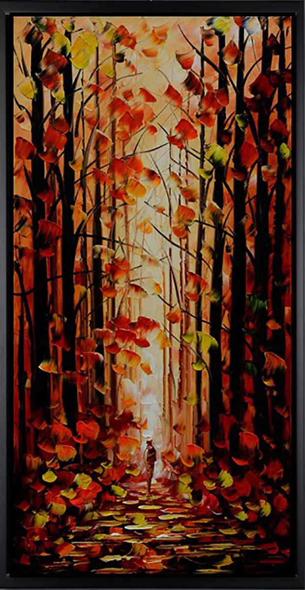 Handgemaltes Ölgemälde (Landschaften) - "Autumn Forest" (mit schwarzem Rahmen)