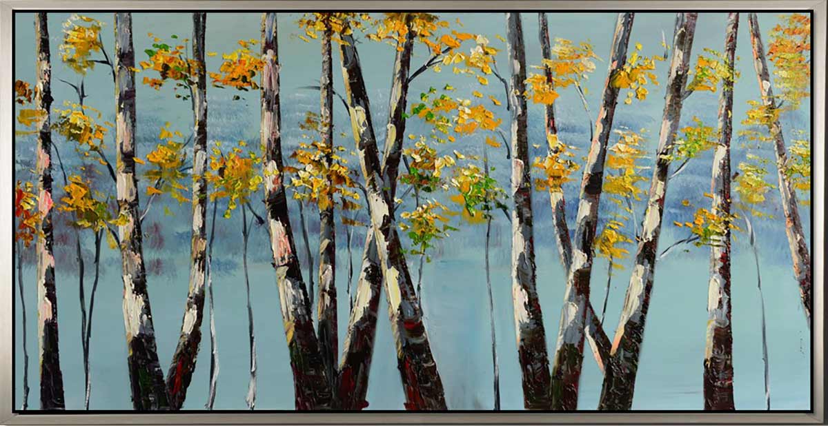 Handgemaltes Ölgemälde (Landschaften) - "Birch Trees" (mit silbernem Rahmen)