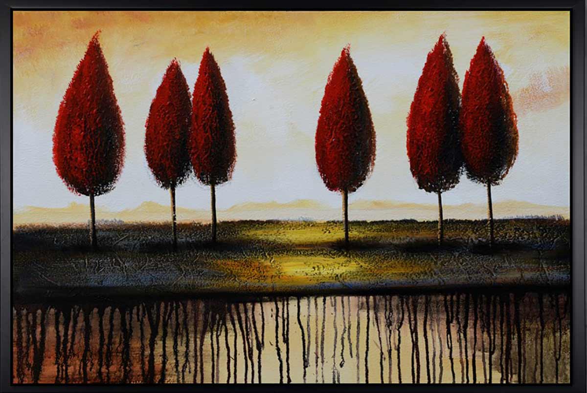 Handgemaltes Ölgemälde (Landschaften) - "By the Lake 2" (mit schwarzem Rahmen)