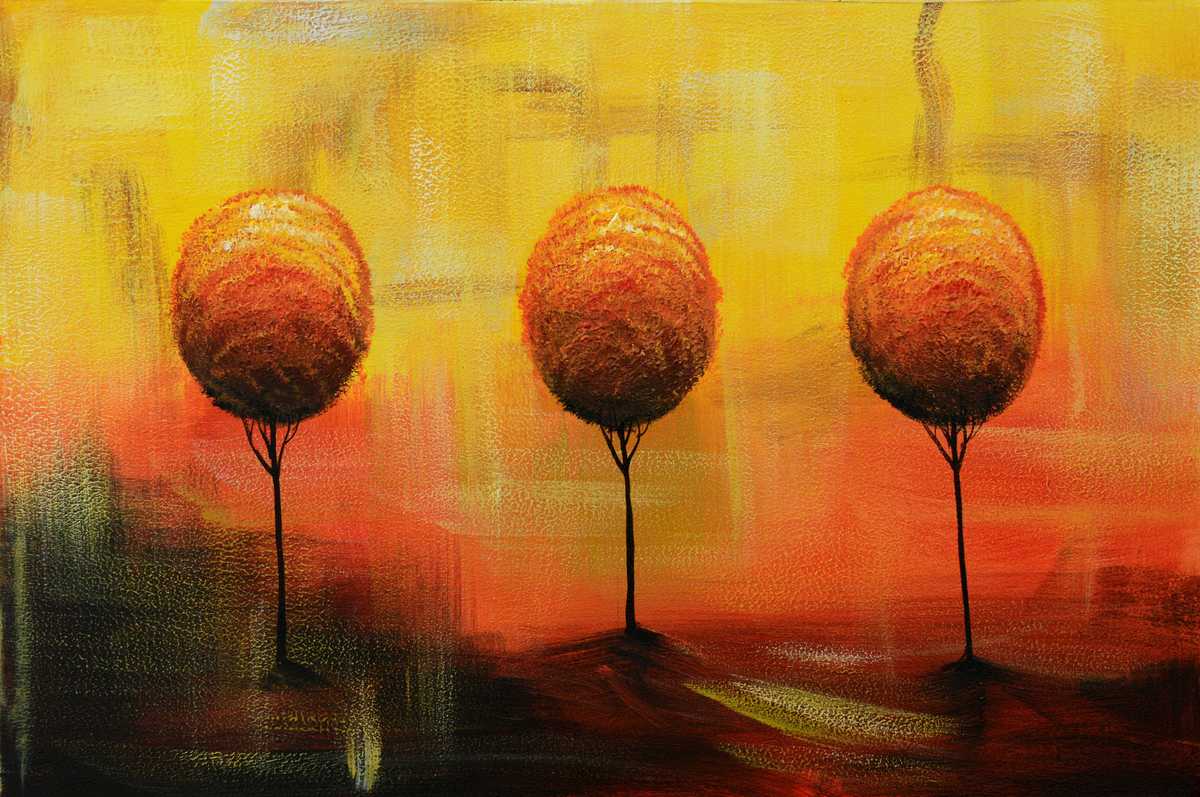 Handgemaltes Ölgemälde (Landschaften) - "Tree Threesome" (ohne Rahmen)