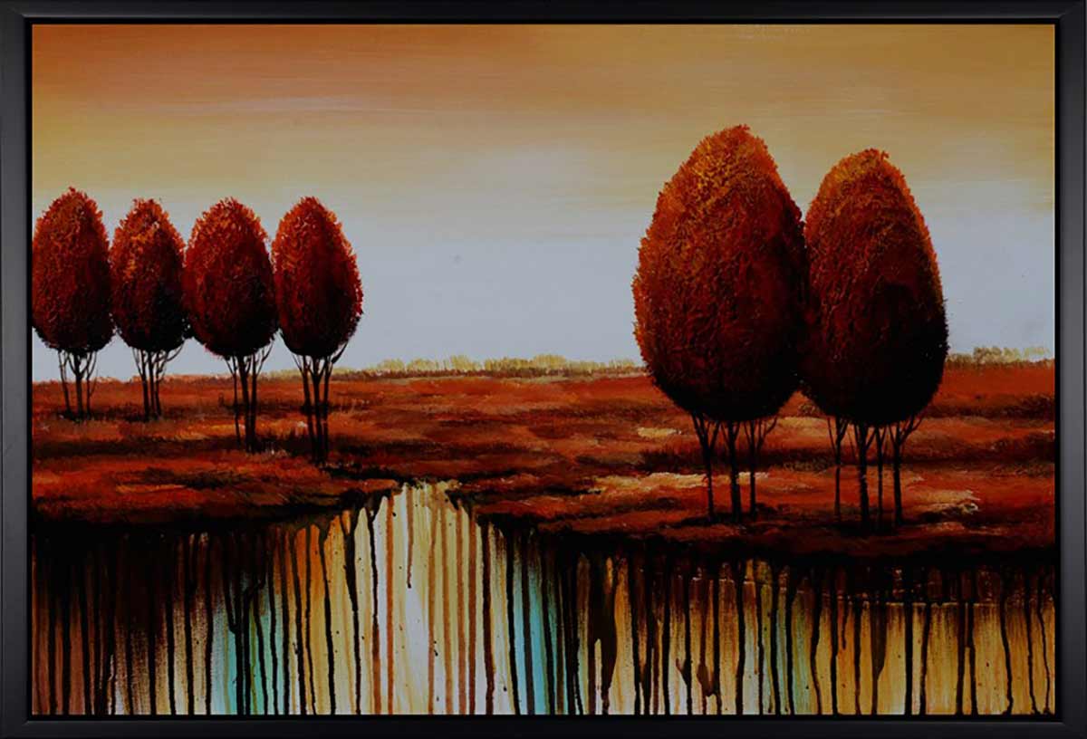 Handgemaltes Ölgemälde (Landschaften) - "By the Lake 3" (mit schwarzem Rahmen)