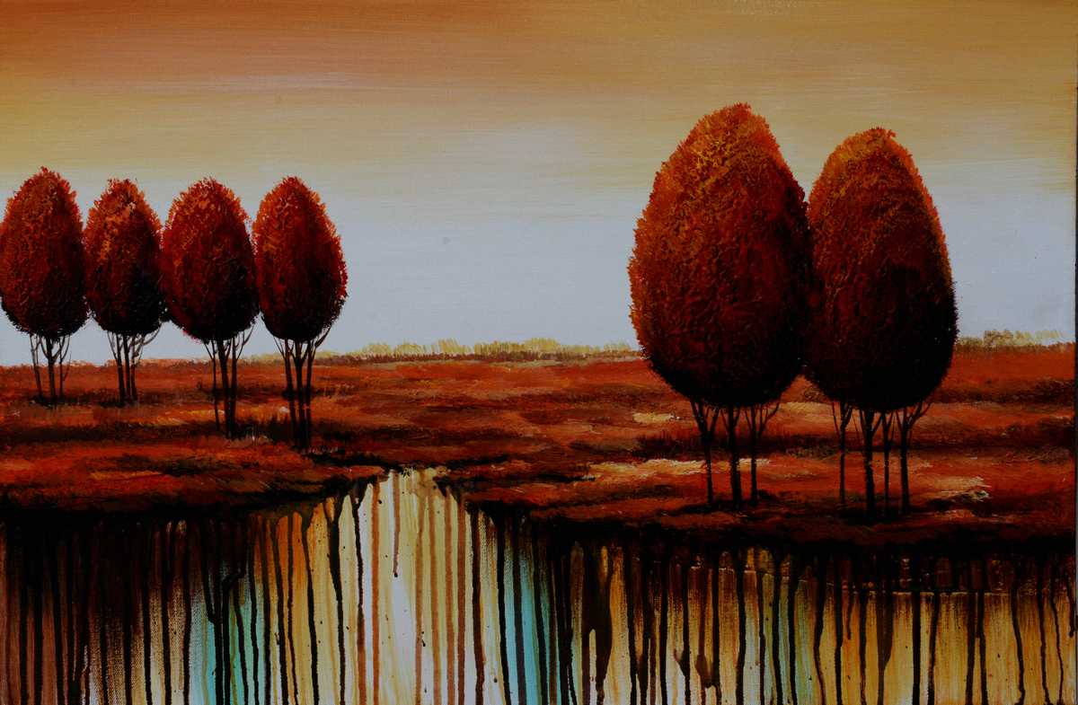 Handgemaltes Ölgemälde (Landschaften) - "By the Lake 3"