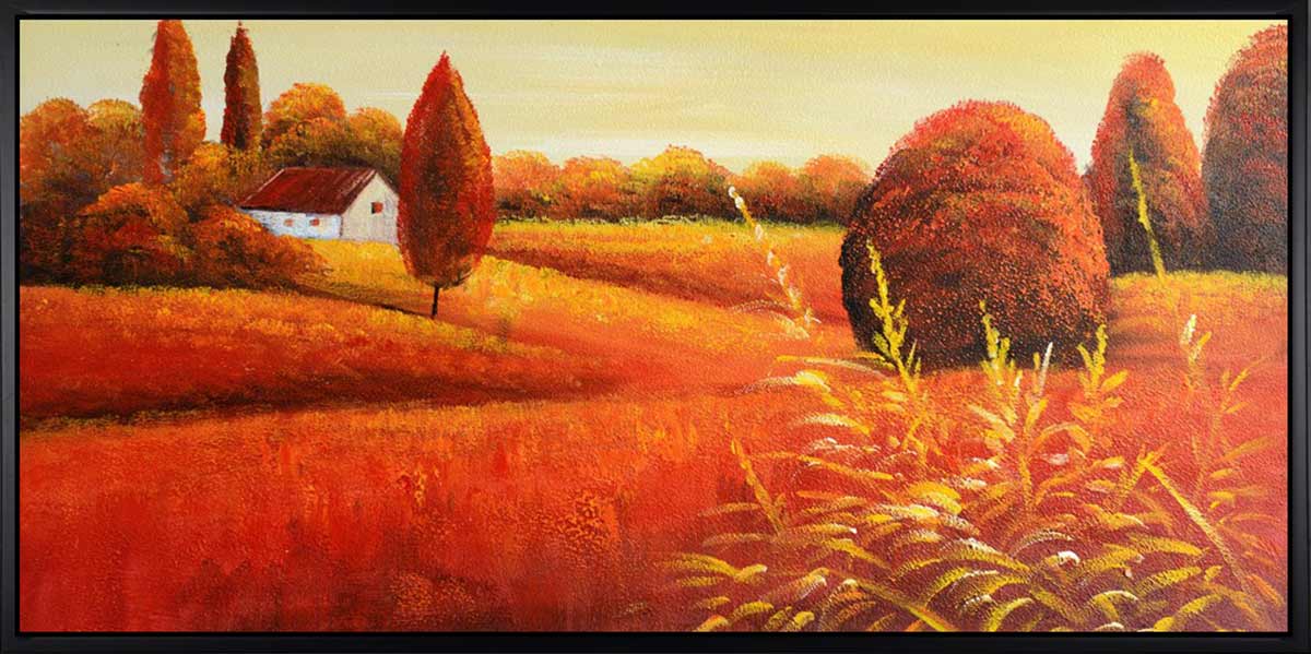 Handgemaltes Ölgemälde (Landschaften) - "Sunshine Meadow" (mit schwarzem Rahmen)