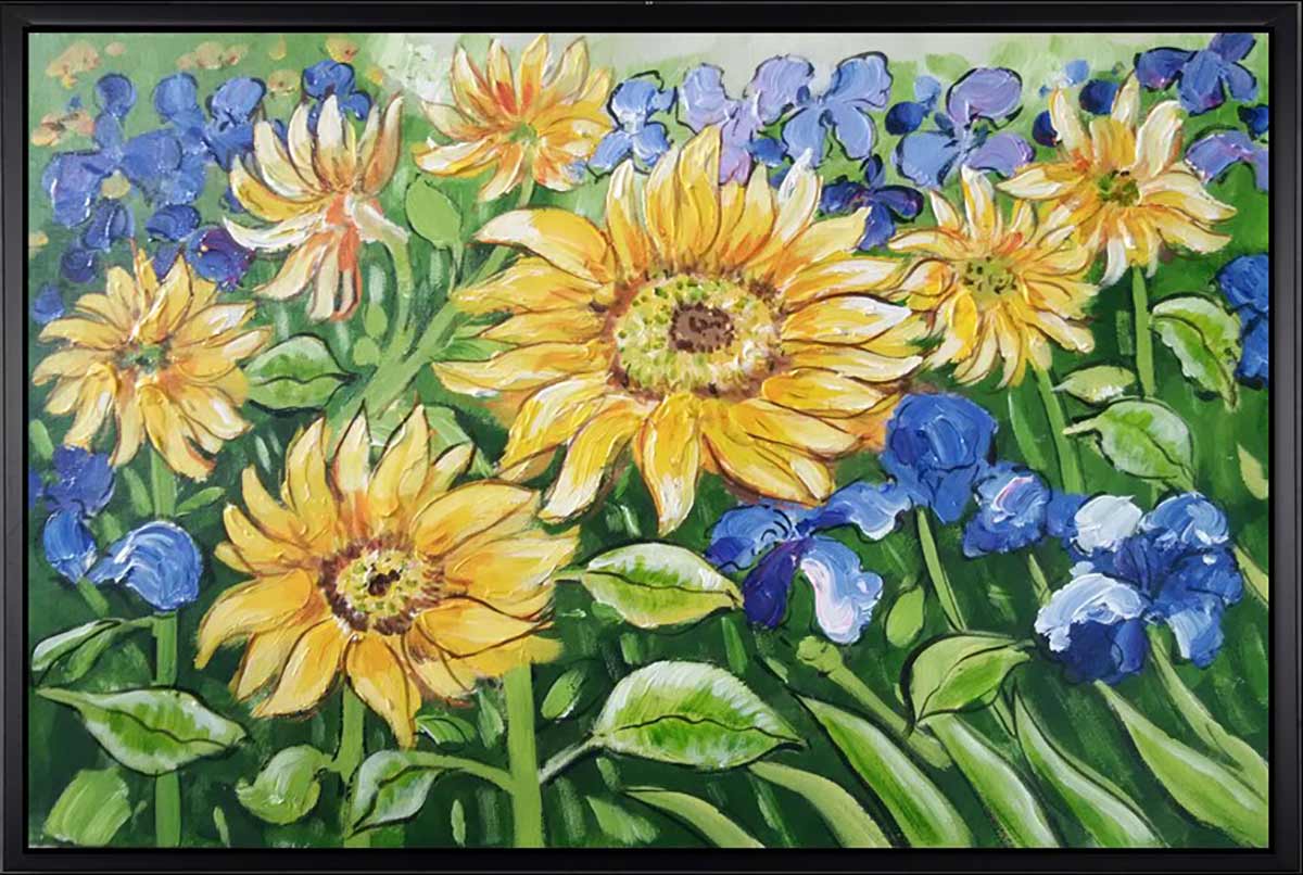 Handgemaltes Ölgemälde (Natur-Schönheiten) - "Sunflowers" (mit schwarzem Rahmen)