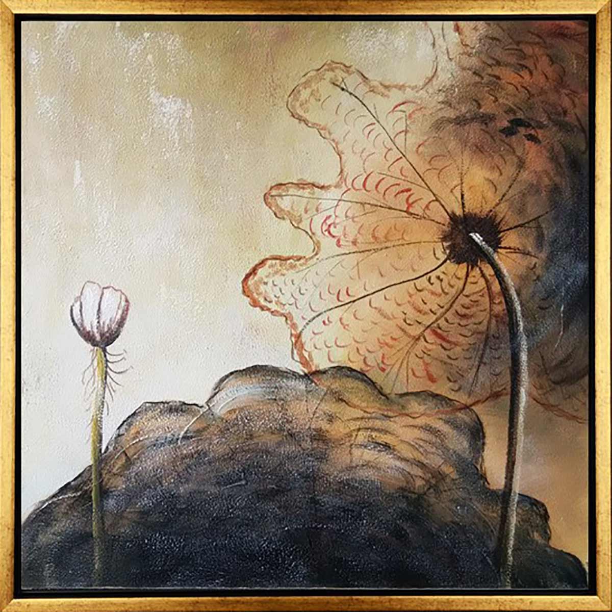 Handgemaltes Ölgemälde (Natur-Schönheiten) - "Grey Dawn" (mit goldenem Rahmen)