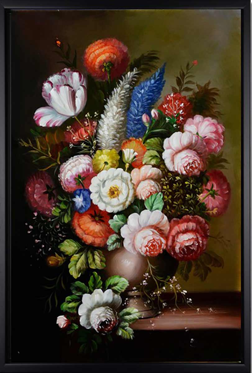 Handgemaltes Ölgemälde (Natur-Schönheiten) - "Vase Bouquet 2" (mit schwarzem Rahmen)