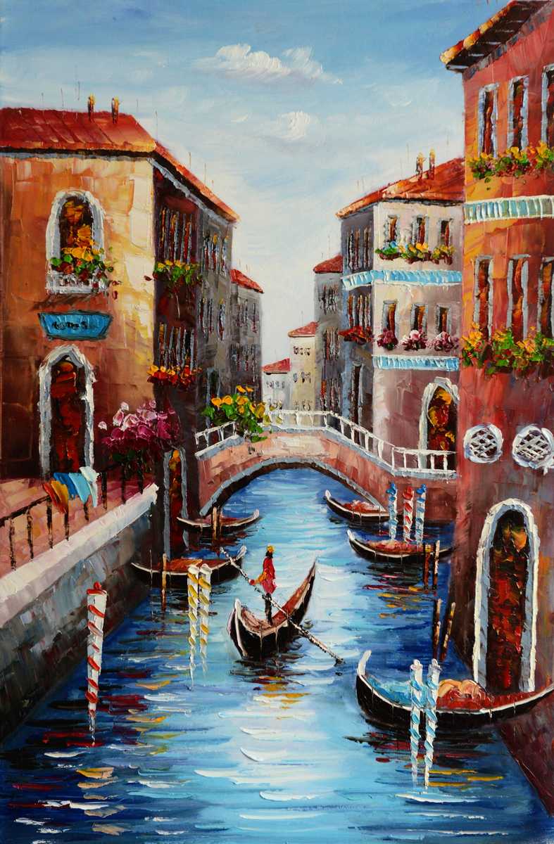 Handgemaltes Ölgemälde (Landschaften) - "Venice Gondola 1" (ohne Rahmen)
