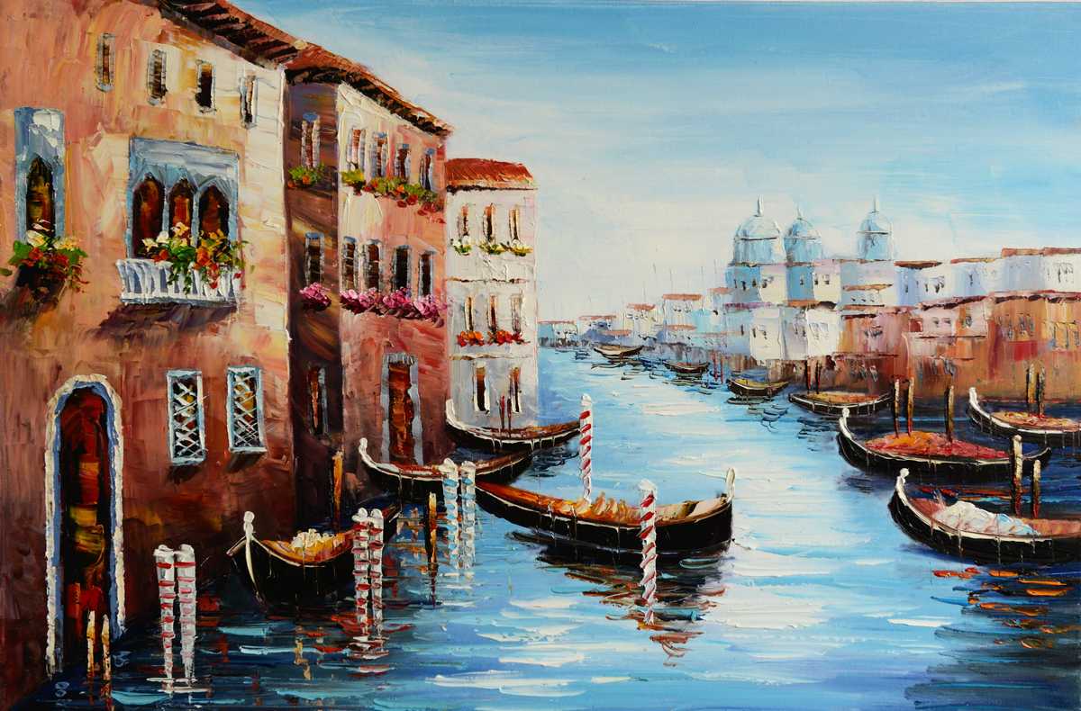 Handgemaltes Ölgemälde (Landschaften) - "Venice Gondola 2" (ohne Rahmen)