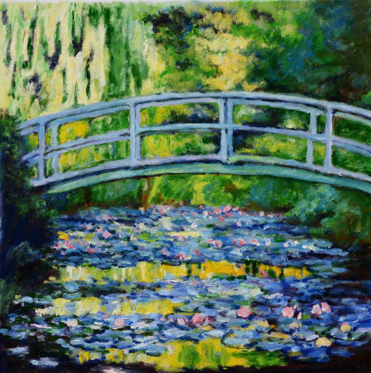 Handgemaltes Ölgemälde (Landschaften) - "Bridge over flowered Waters"