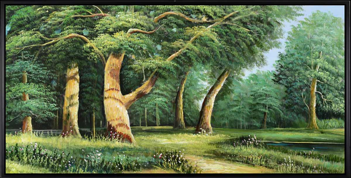 Handgemaltes Ölgemälde (Landschaften) - "Green Forest" (mit schwarzem Rahmen)