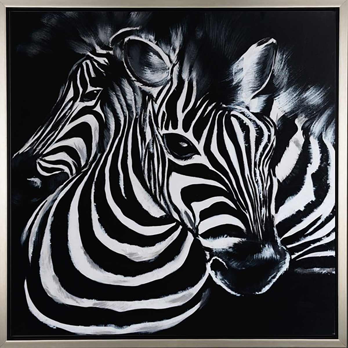 Handgemaltes Ölgemälde (Tiere) - "Zebra 2" (mit silbernem Rahmen)