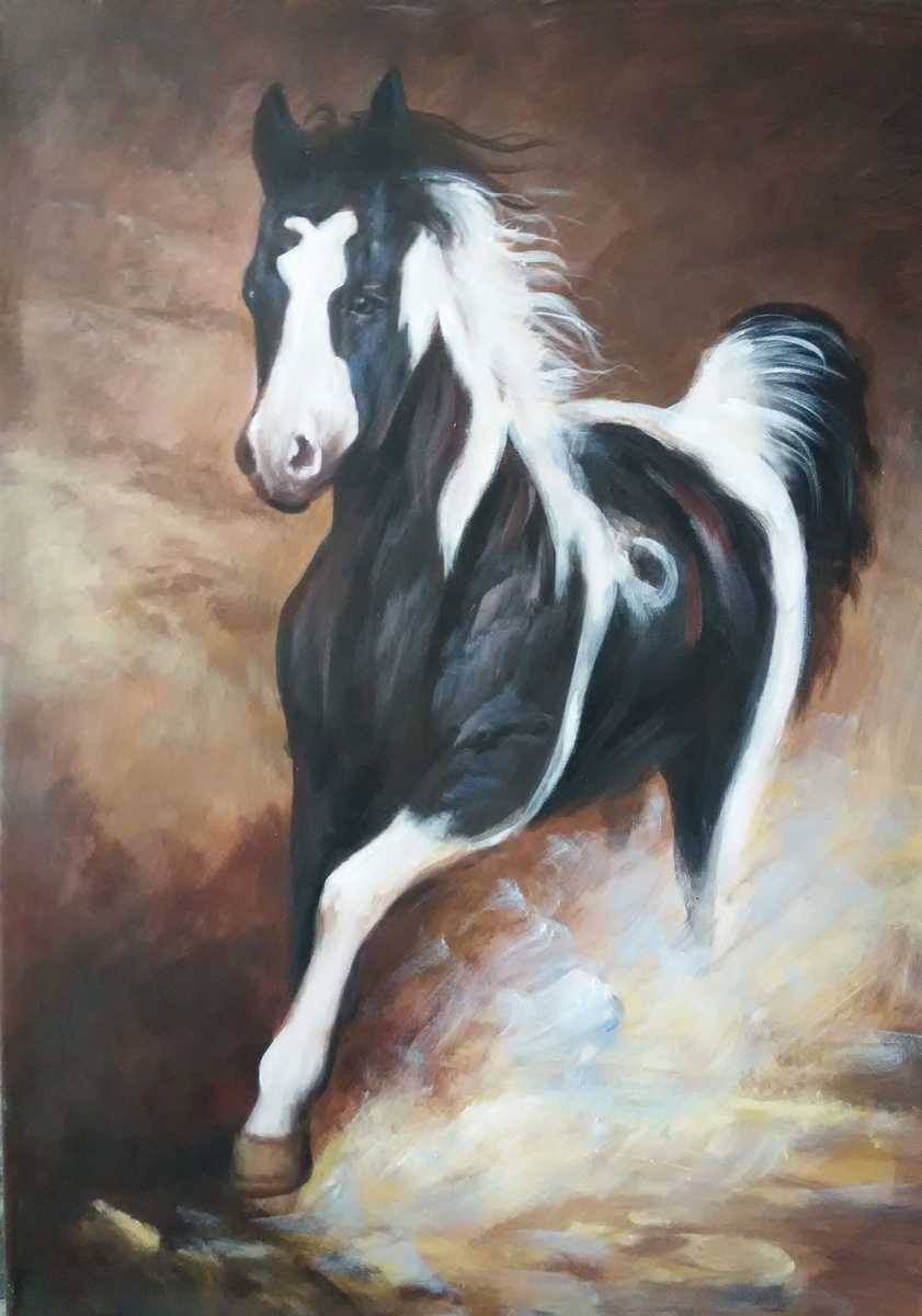 Handgemaltes Ölgemälde (Tiere) - "Racing Horse" (ohne Rahmen)