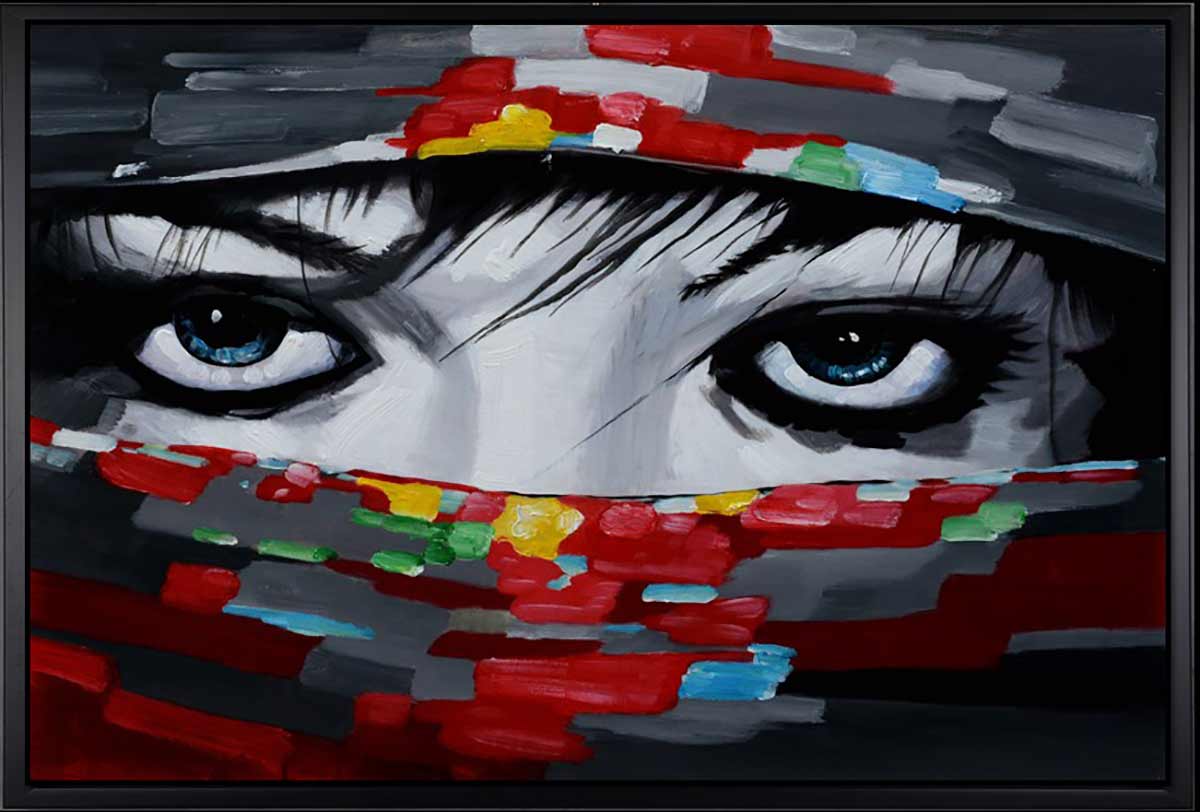 Handgemaltes Ölgemälde (Portraits) - "Eyes" (mit schwarzem Rahmen)