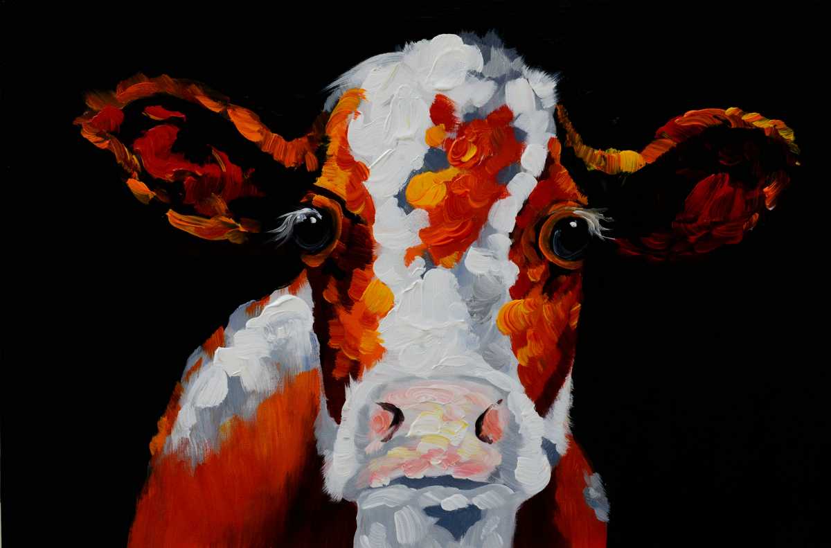 Handgemaltes Ölgemälde (Tiere) - "Confused Cow" (ohne Rahmen)