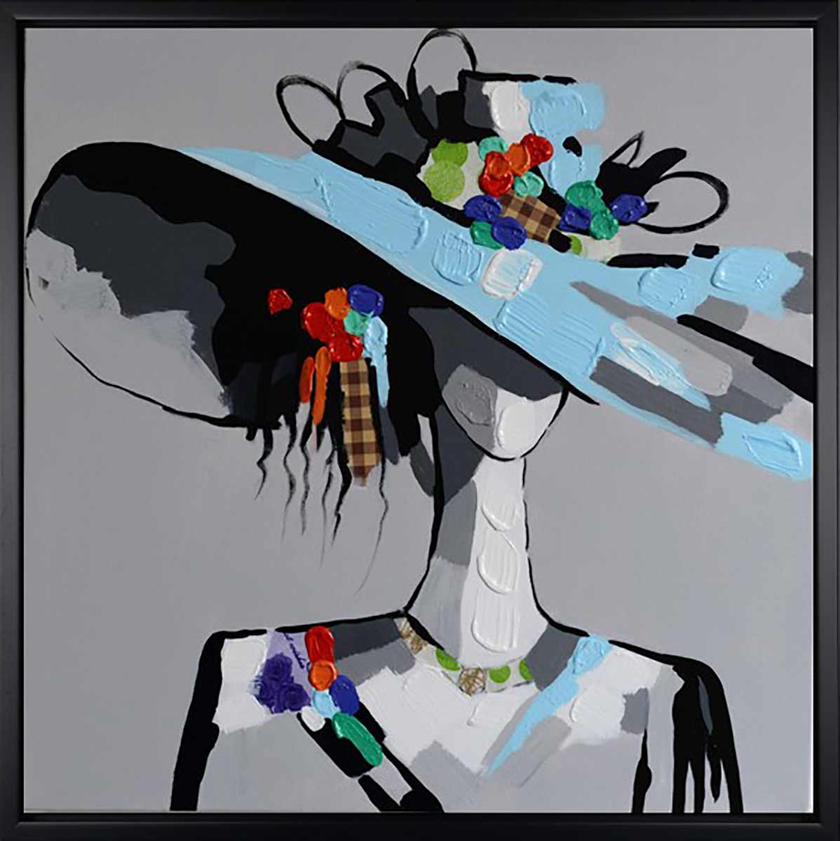 Handgemaltes Ölgemälde (Portraits) - "Lady in Hat" (mit schwarzem Rahmen)