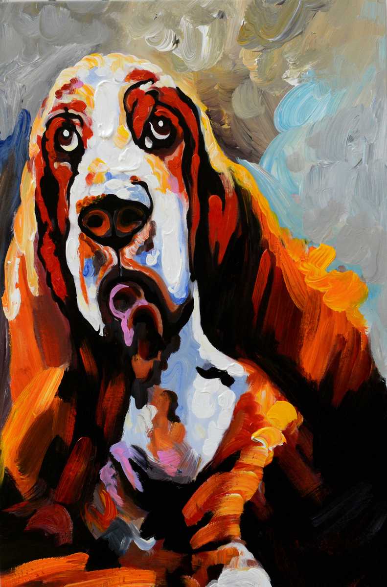 Handgemaltes Ölgemälde (Tiere) - "Sad Dog" (ohne Rahmen)