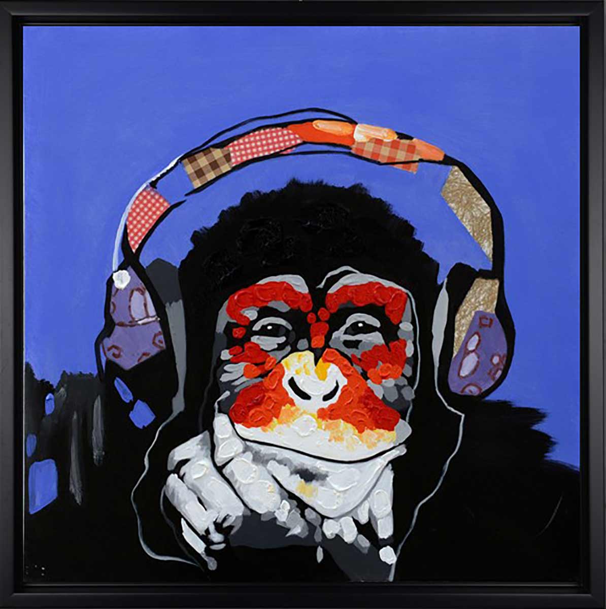 Handgemaltes Ölgemälde (Allgemein) - "Monkey Music" (mit schwarzem Rahmen)
