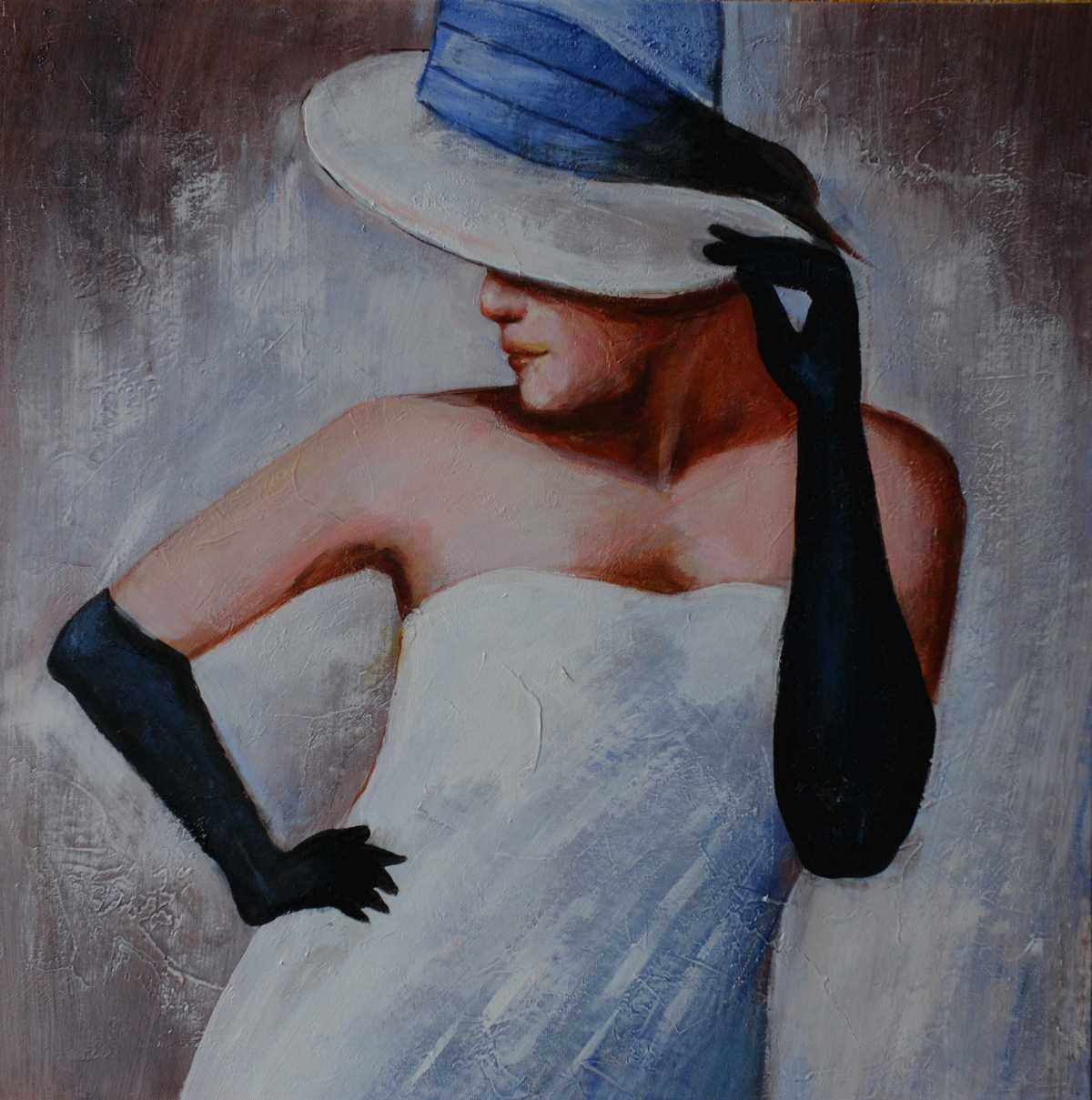Handgemaltes Ölgemälde (Portraits) - "Girl with Hat" (ohne Rahmen)