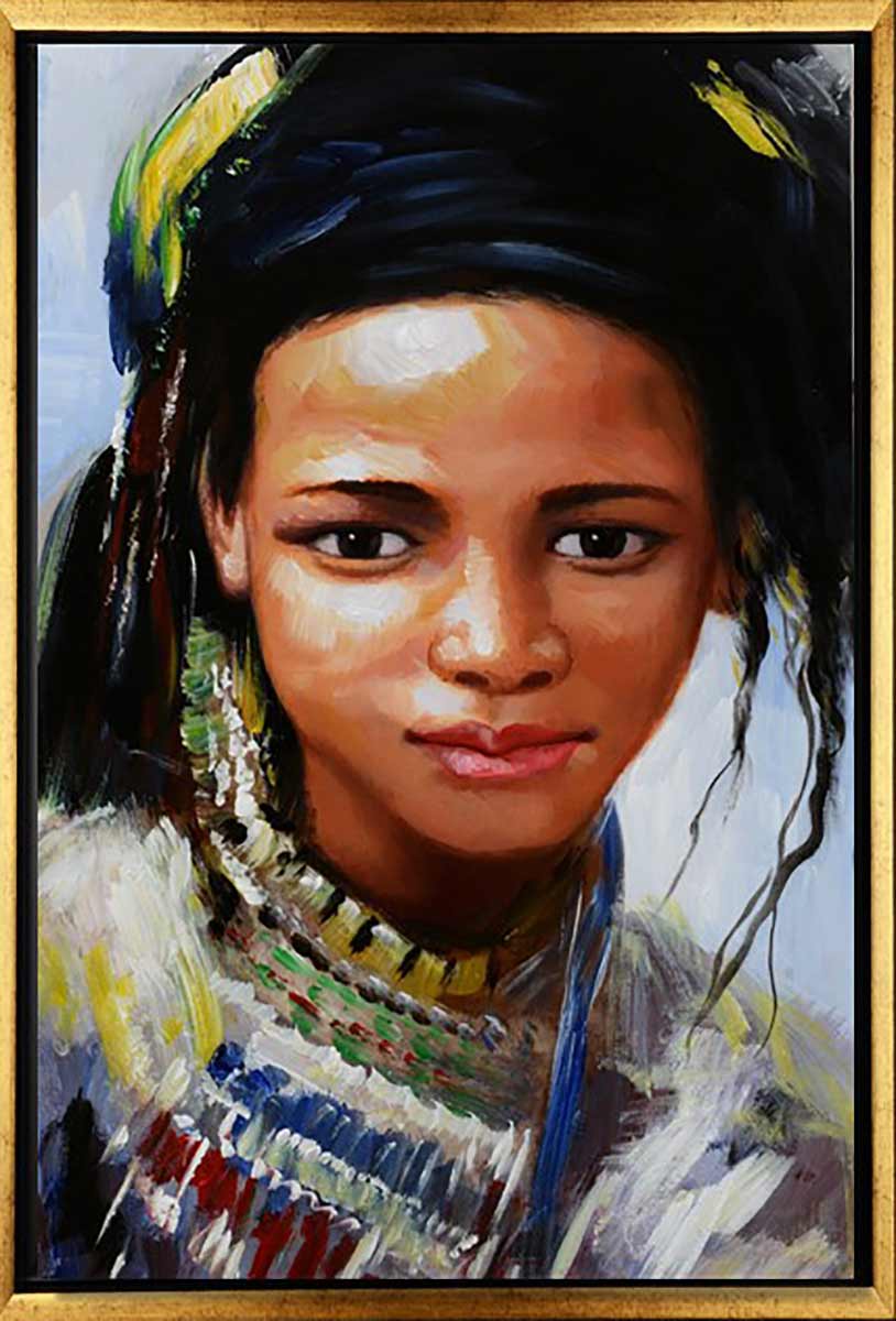 Handgemaltes Ölgemälde (Portraits) - "African Girl" (mit goldenem Rahmen)