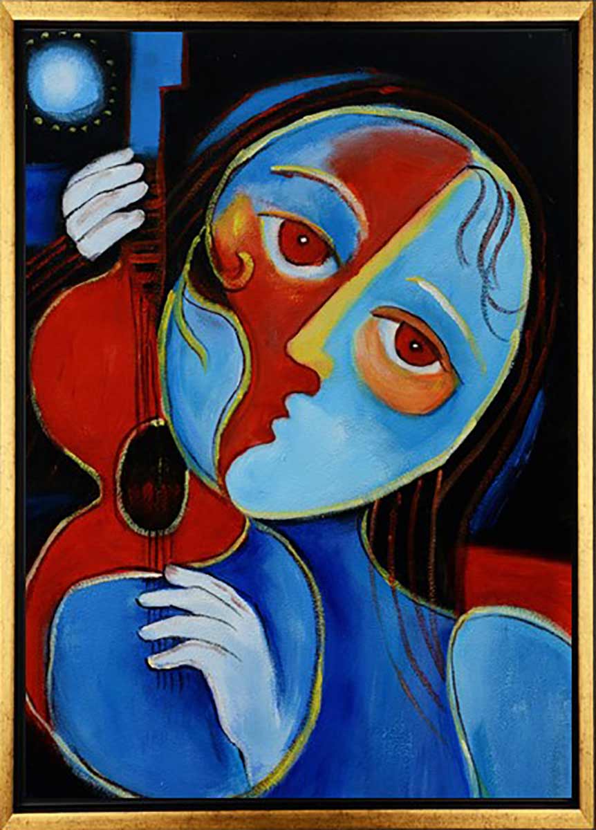 Handgemaltes Ölgemälde (Portraits) - "Moonlight Lady 1" (mit schwarzem Rahmen)