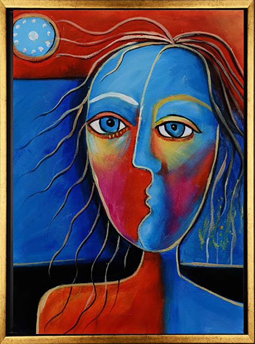 Handgemaltes Ölgemälde (Portraits) - "Moonlight Lady 2" (mit schwarzem Rahmen)