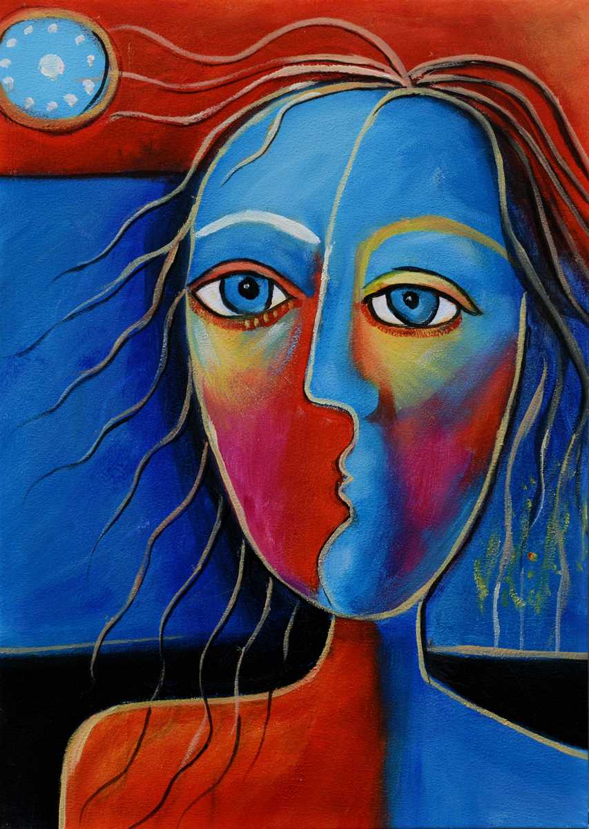Handgemaltes Ölgemälde (Portraits) - "Moonlight Lady 2"