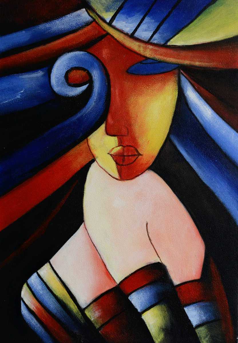 Handgemaltes Ölgemälde (Portraits) - "Blue Lady"