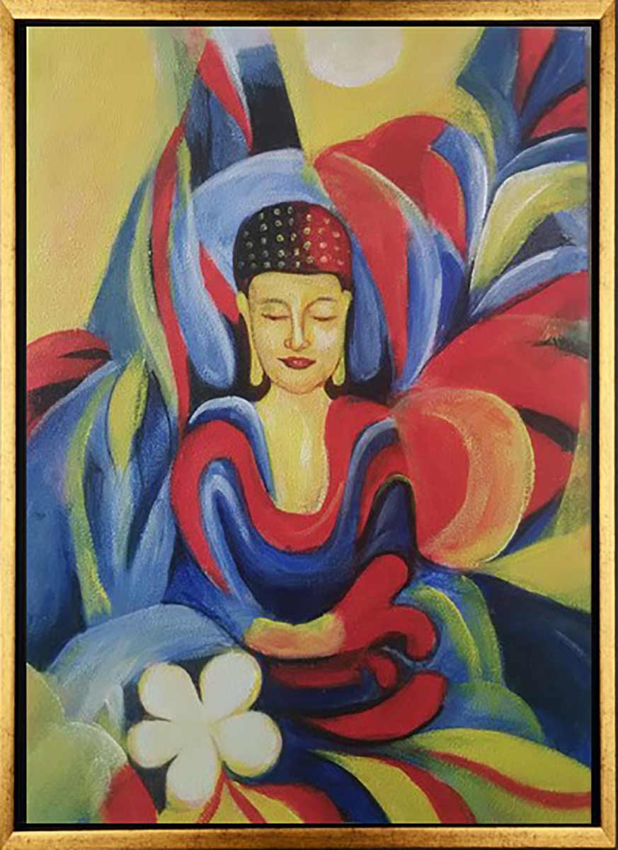 Handgemaltes Ölgemälde (Portraits) - "Buddha 1" (mit goldenem Rahmen)