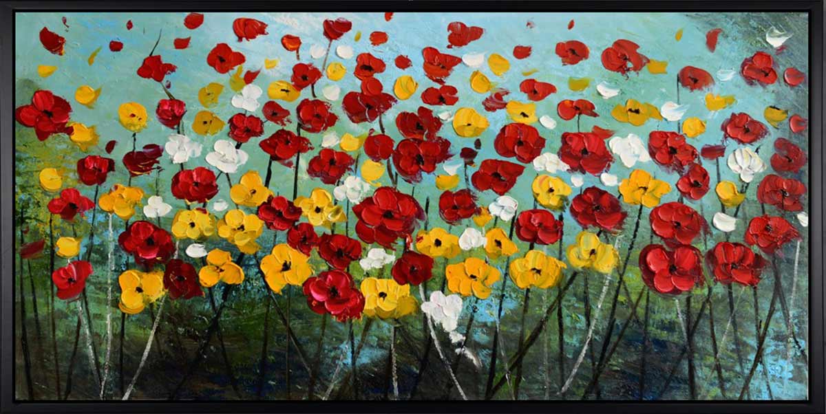 Handgemaltes Ölgemälde (Natur-Schönheiten) - "Flower Meadow" (mit schwarzem Rahmen)