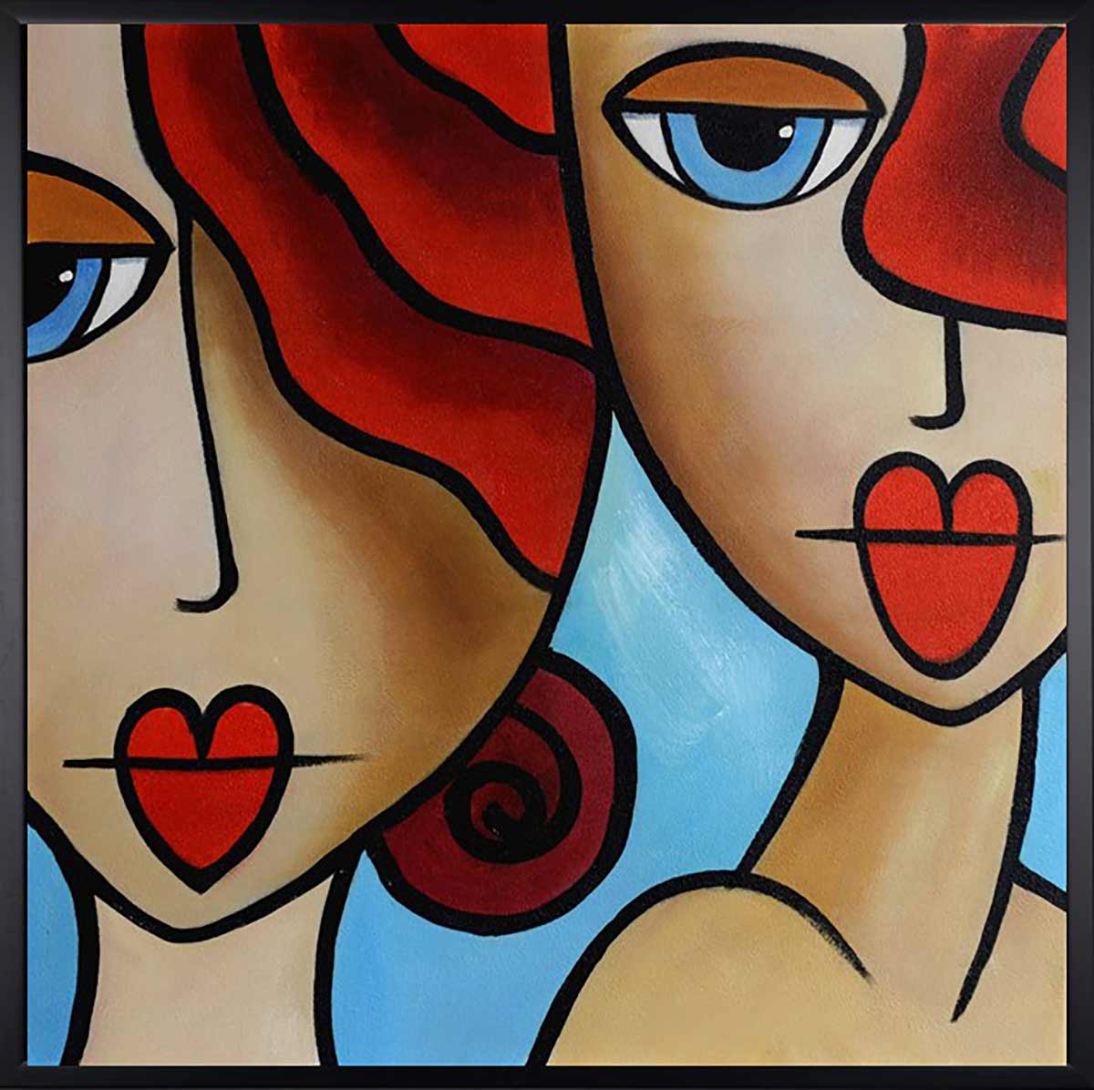 Handgemaltes Ölgemälde (Portraits) - "Close Friends 2" (mit schwarzem Rahmen)