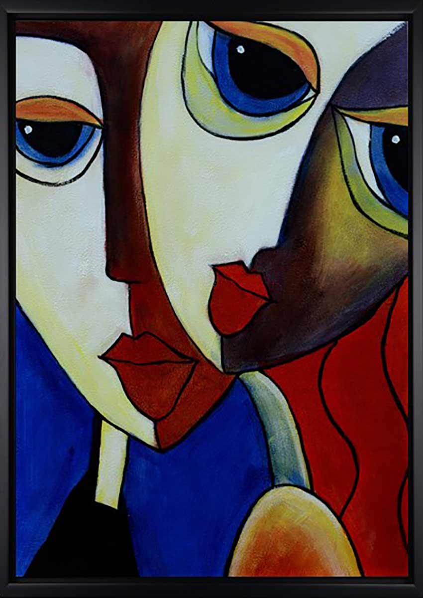 Handgemaltes Ölgemälde (Portraits) - "Close Friends 1" (mit schwarzem Rahmen)