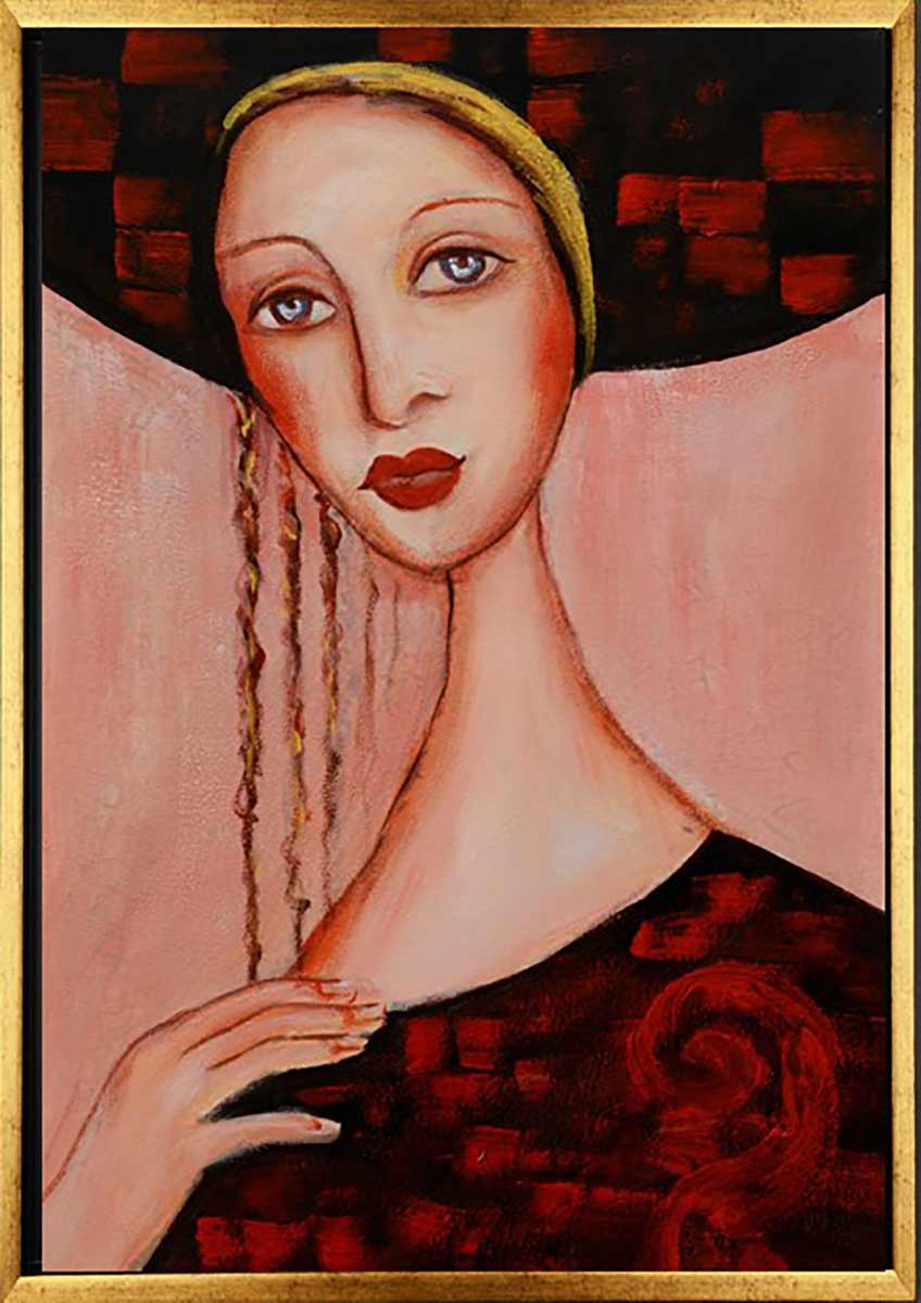 Handgemaltes Ölgemälde (Portraits) - "Lady in Court 2" (mit goldenem Rahmen)