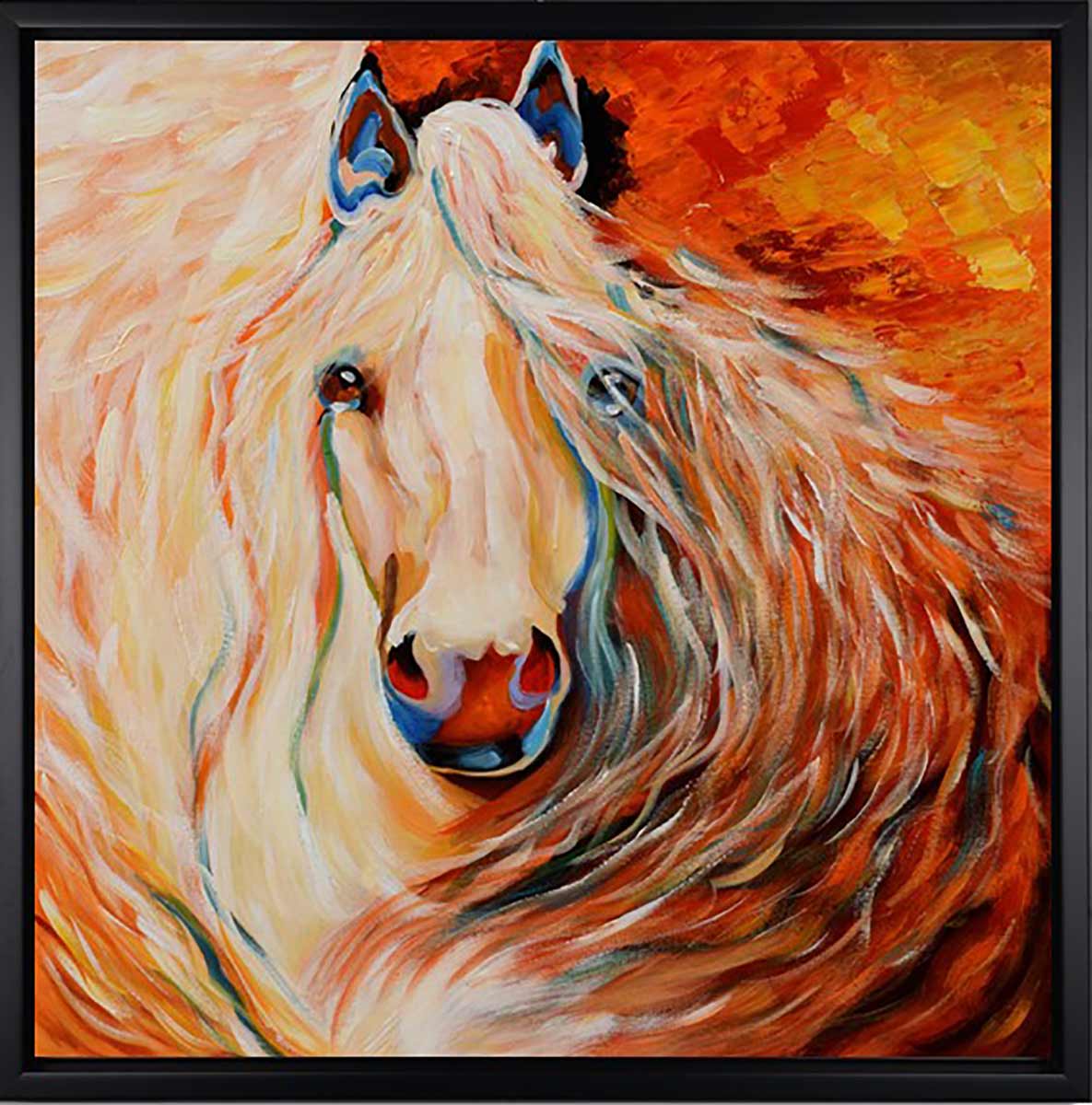 Handgemaltes Ölgemälde (Tiere) - "Magnificent Horse" (mit schwarzem Rahmen)