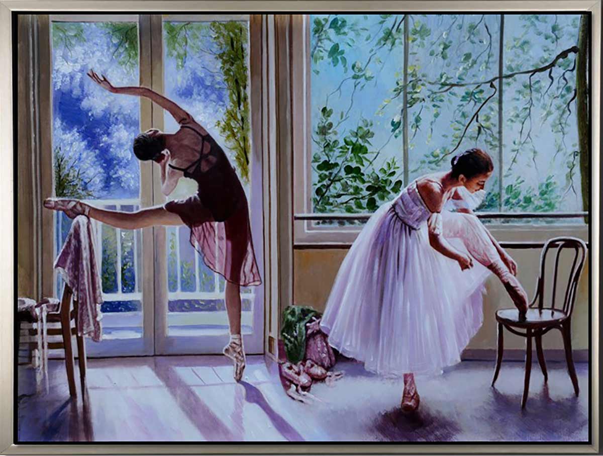 Handgemaltes Ölgemälde (Portraits) - "Ballet Time 3" (mit silbernem Rahmen)