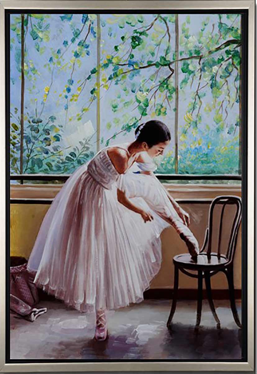 Handgemaltes Ölgemälde (Portraits) - "Ballet Time 2" (mit silbernem Rahmen)