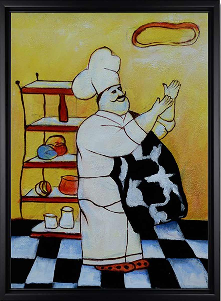 Handgemaltes Ölgemälde (Allgemein) - "Happy Cook 1" (mit schwarzem Rahmen)
