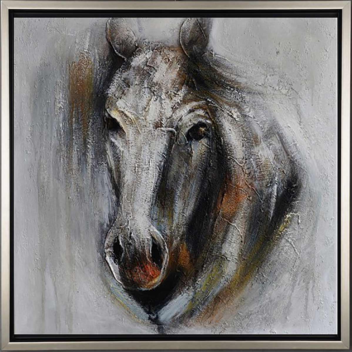 Handgemaltes Ölgemälde (Tiere) - "Horse" (mit silbernem Rahmen)