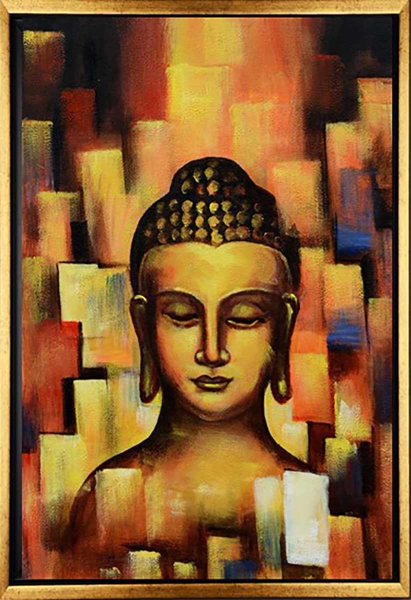 Handgemaltes Ölgemälde (Portraits) - "Buddha 2" (mit goldenem Rahmen)