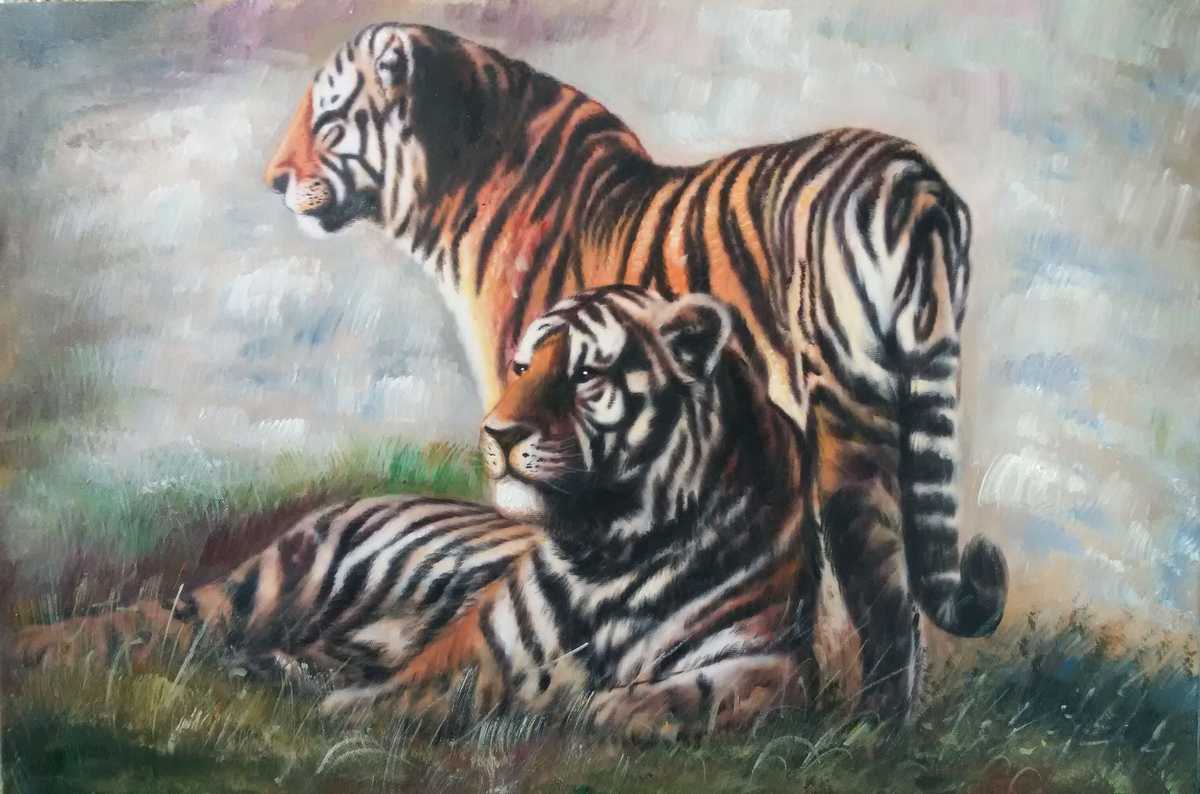 Handgemaltes Ölgemälde (Tiere) - "Magnificent Tigers"