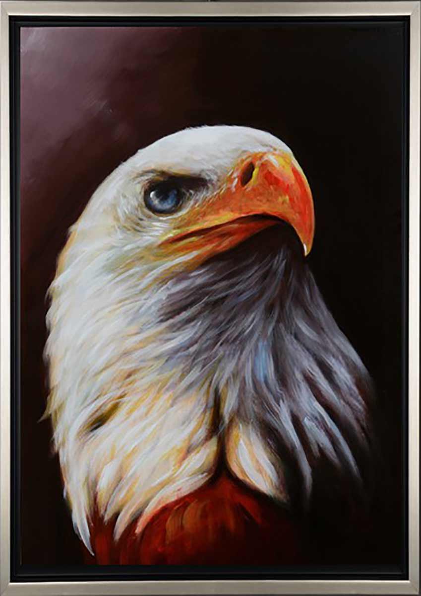 Handgemaltes Ölgemälde (Tiere) - "Proud Eagle" (mit silbernem Rahmen)